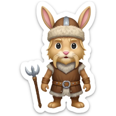 a cartoon Viking fully body rabbit with horned cap sticker