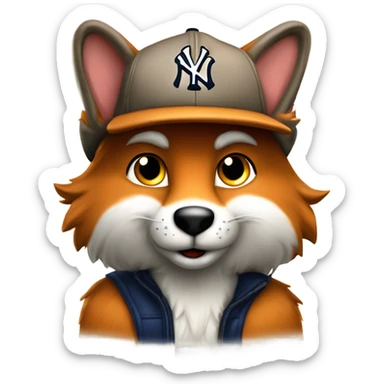 Jeune Furry renard / mignon / sur le dos / musclé / harnais / casquette yankees  sticker