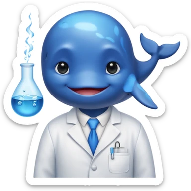 a whale wearing a white lab coat sticker