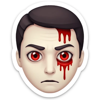 tired killer, bloody eyes. 😡🫩😈 combo i want it more like regular emoji. and make it more evil sticker