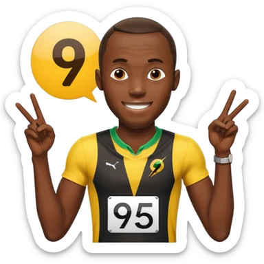 usain bolt with a pannel behind him with 9.58 behind him sticker