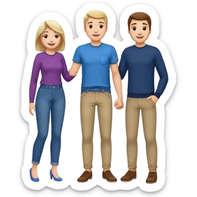 A woman smiling happily and put her hand on the middle of a man's pant and the man moan sticker