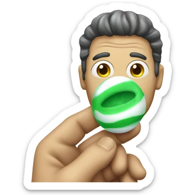 A creepy guy with a breath mint sticker