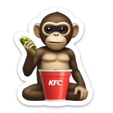 monkey eating watermelon with kfc bucket and ninja mask sticker