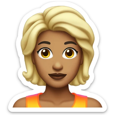 Tanned woman with black hair dressed in 1980s hair, makeup, and neon attire  sticker