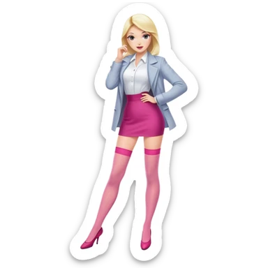 Fashionable blonde woman with pink nylon stockings, confident pose sticker