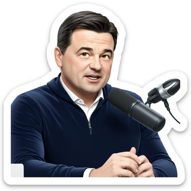 male performer with microphone sticker