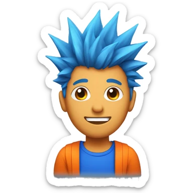 Guy the an orange and blue top, blue spiky hair sticker