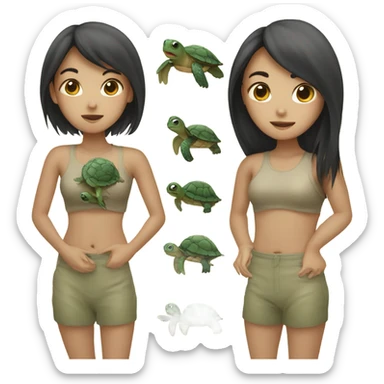 an asian girl but instead of a human body she has the body of a turtlw sticker