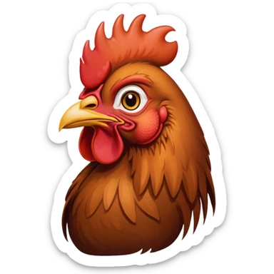 Cinematic Noble Brown Rooster Portrait Emoji, Poised and regal, with a robust, commanding build and a rich, well-groomed brown plumage, deep-set soulful warm eyes, Simplified yet sharp and sophisticated features, highly detailed, glowing with a soft, dignified glow, high shine, intelligent and proud, stylized with an air of rustic majesty, focused and attentive, soft glowing outline, capturing the essence of a watchful and confident leader, so majestic it feels as though it could crow out of the screen with effortless authority! sticker