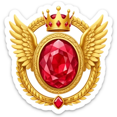 Big complex rubby stone award-in-frame-decorated-with-big-golden-angel--wings and crown sticker