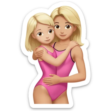 brunette trainer hugs a blonde child in a pink leotard ою в рожевому трико  sticker