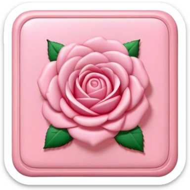 Create a 3D ultra detailed light pink colored square shaped button with a rose border sticker