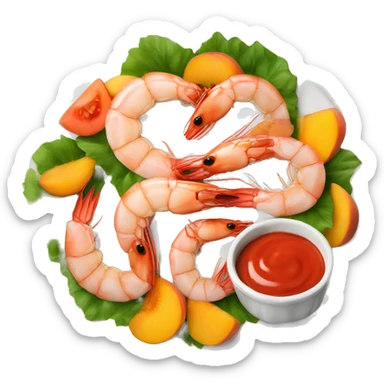 plate with shrimps, peaches and tomato coulis sticker