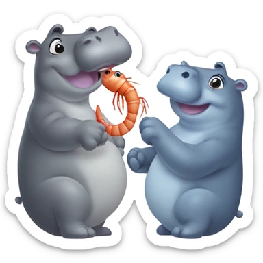 Hippopotamus and shrimp in love  sticker