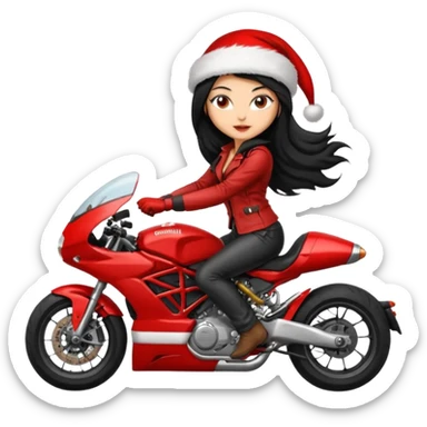biker girl black long hair moto christmas ducati sticker