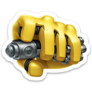Flexing yellow mechanical cyborg bicep with shocks attached to arm sticker