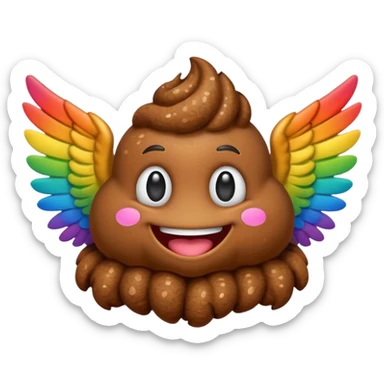 rainbow poop emoji with wings sticker