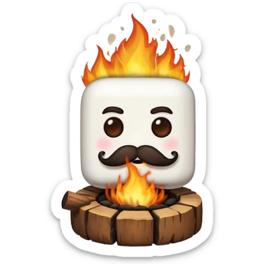 marshmallow on firem with mustache sticker