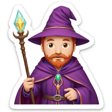 red haired wizard with mustache, purple cloack sticker