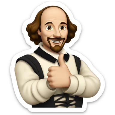 William Shakespeare with one thumbs up sticker