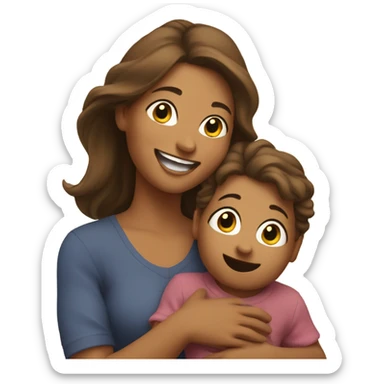 Happy mom holding a toddler sticker