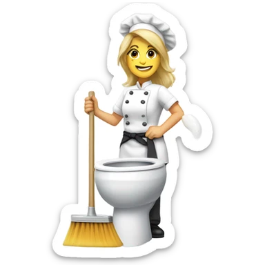 Female chef with blond hair cleaning a toilet sticker