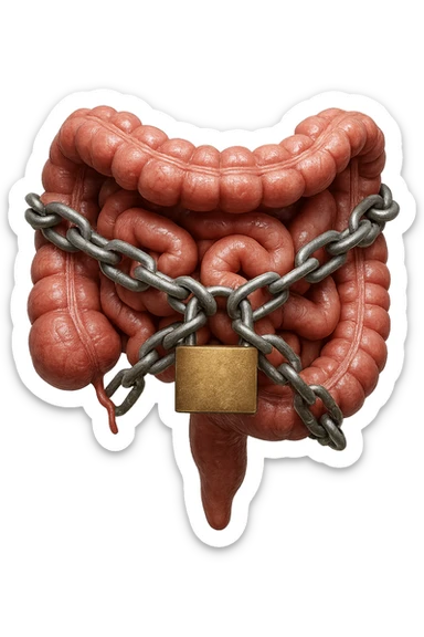 INTESTINO UMANO ANATOMICO REALISTICO CHIUSO DA CATENA TUTTA INTORNO E LUCCHETTO, IPERREALISTICO 4K sticker