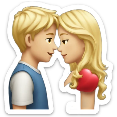 A blond boy who kisses a pretty blonde girl with a heart above their heads  sticker
