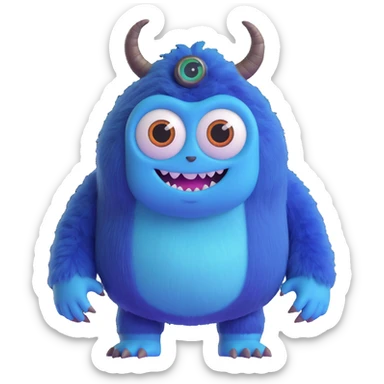 friendly colorful monster with big eyes and fuzzy body like in Monsters Inc sticker