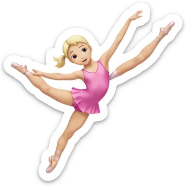 pink dancer-gymnast child with blonde hair, no skirt on leotard, doing a split leap sticker
