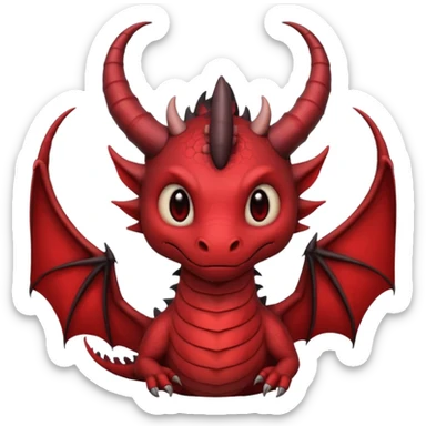 cute-but-dark dragon emoji, Burtonesque gothic illustration,  muted palette with single accent (blood red or emerald), spiral horns, simple silhouette readable at 72x72, hand-drawn texture, minimal details, round sticker composition, --ar 1:1 sticker
