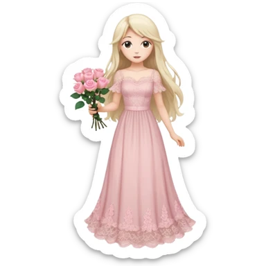 pastel anime woman with long hair pink roses lace dress full body sticker