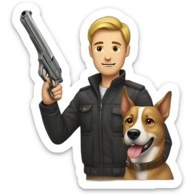 homme avec un chien et un pistolet  sticker