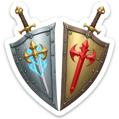  two sword cross, next to or in front of a shield, world of war craft style, elfen flare sticker