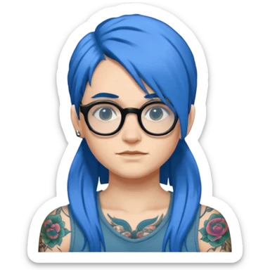 Tattooed & Blue Haired with glasse long hair sticker