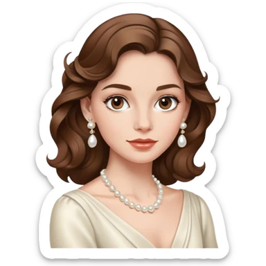 Elegant British girl with wavy hair and pearl earrings, refined features sticker