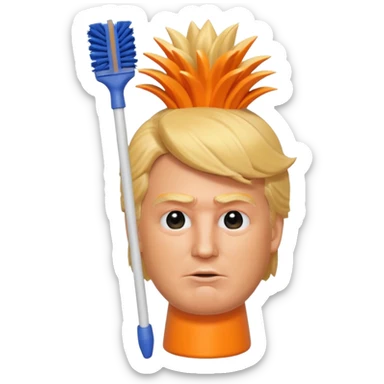 a toilet brush with donald trump face and hair sticker
