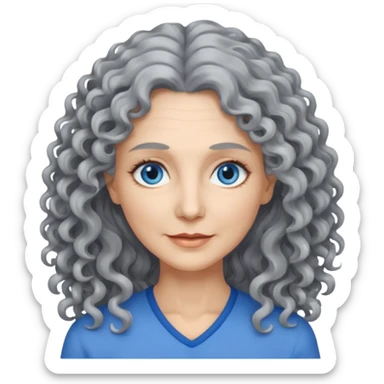  50 years olde woman with grey long curly hair and bleu eyes sticker