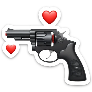 Black hand gun shooting a heart bullets out of the tip  sticker