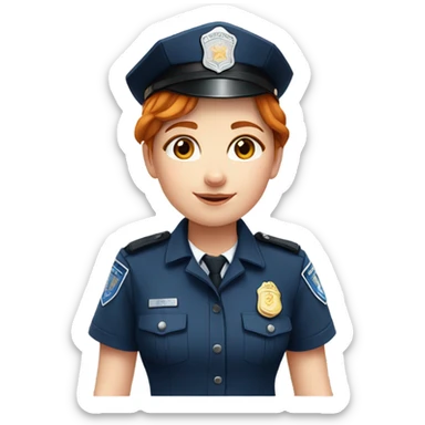face of ginger girl police officer teen cute blue uniform  policia badge brown eyes sticker