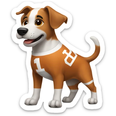 dog playing football wearing Texas jersey sticker