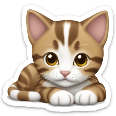 Brown and white tabby kitten laying down sticker