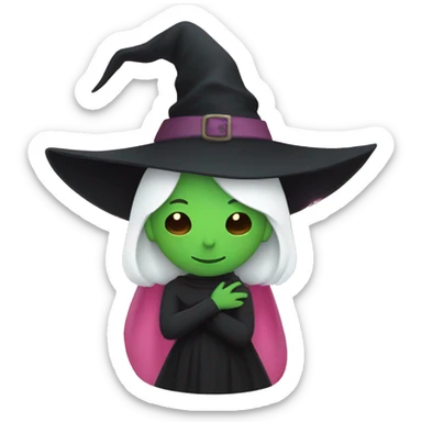 Witch dressed in black with green skin hugging pink dressed white witch sticker