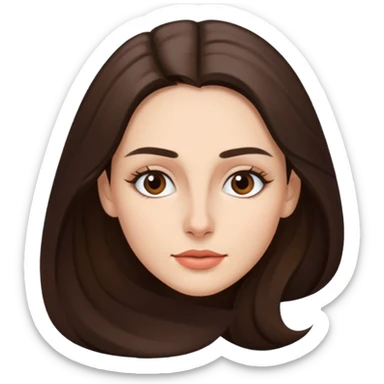 a brunette with thin nose almost sharp jaw line perfect eye brows and long hair  sticker