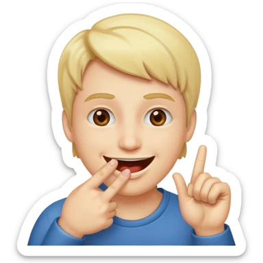 A smiling face with open mouth and taking is finger inside mouth sticker