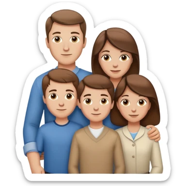 Family of 5 posed together, waist up, Caucasian, husband, wife, 3 boys, all with brown hair  sticker