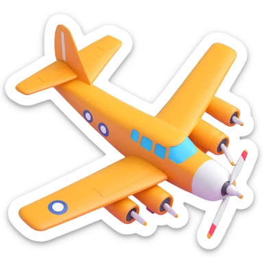 classic bomber airplane in 3D cartoon style, playful look, large expressive details sticker