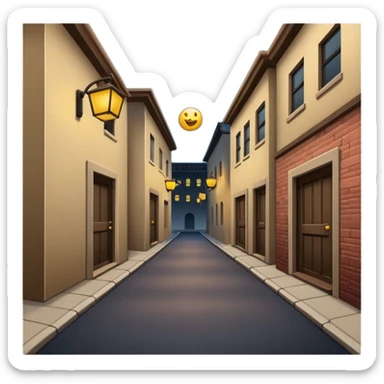 dimly lit alley with simplified background buildings, emoji style sticker