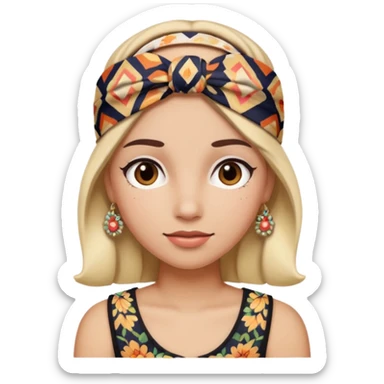 a woman with a patterned headband sticker